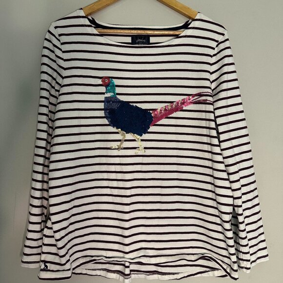 Joules Harbour Luxe Long Sleeve Pheasant Jersey Top Sequined T-Shirt - 14 - Picture 2 of 7